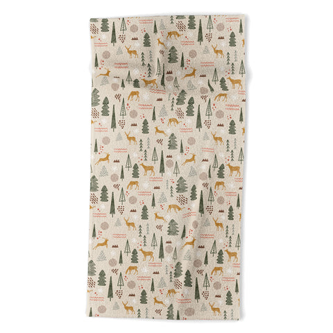 Marta Barragan Camarasa Deer Christmas forest Beach Towel