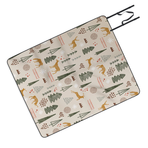 Marta Barragan Camarasa Deer Christmas forest Picnic Blanket