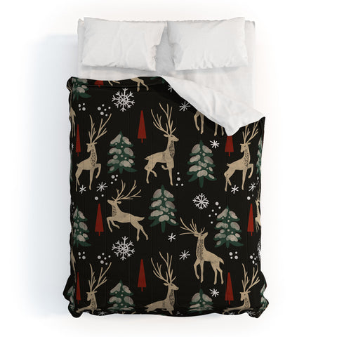 Marta Barragan Camarasa Deer in the snowy night Comforter