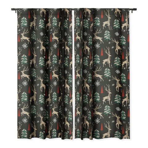 Marta Barragan Camarasa Deer in the snowy night Blackout Window Curtain