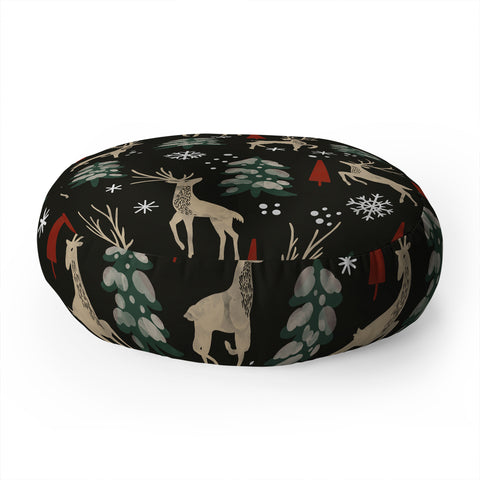 Marta Barragan Camarasa Deer in the snowy night Floor Pillow Round