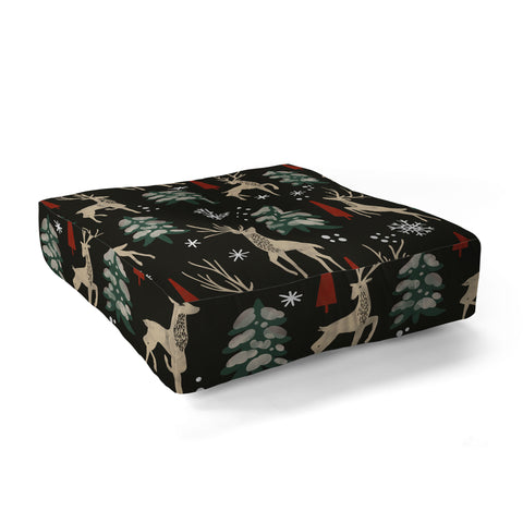 Marta Barragan Camarasa Deer in the snowy night Floor Pillow Square