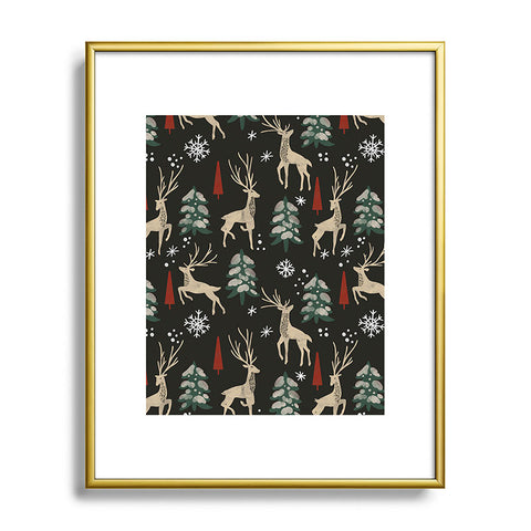 Marta Barragan Camarasa Deer in the snowy night Metal Framed Art Print