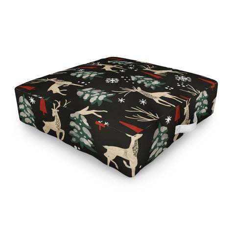 Marta Barragan Camarasa Deer in the snowy night Outdoor Floor Cushion