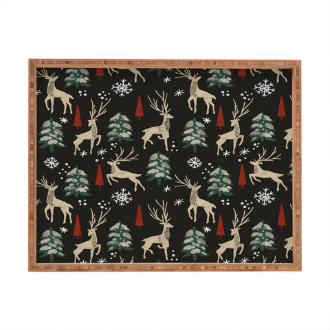 Marta Barragan Camarasa Deer in the snowy night Rectangular Tray