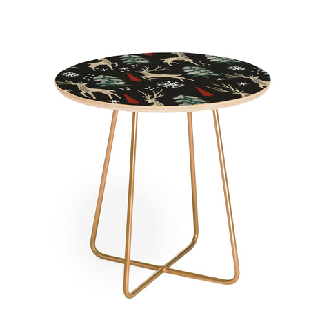 Marta Barragan Camarasa Deer in the snowy night Round Side Table