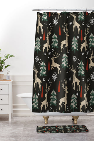 Marta Barragan Camarasa Deer in the snowy night Shower Curtain And Mat