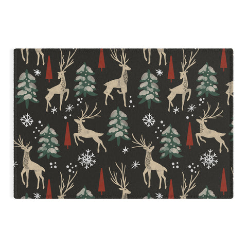 Marta Barragan Camarasa Deer in the snowy night Outdoor Rug
