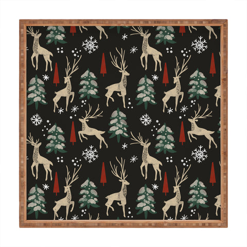Marta Barragan Camarasa Deer in the snowy night Square Tray