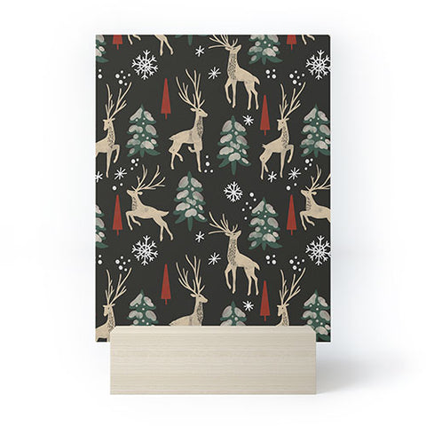 Marta Barragan Camarasa Deer in the snowy night Mini Art Print