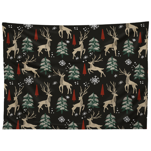 Marta Barragan Camarasa Deer in the snowy night Tapestry