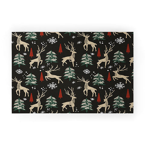 Marta Barragan Camarasa Deer in the snowy night Welcome Mat