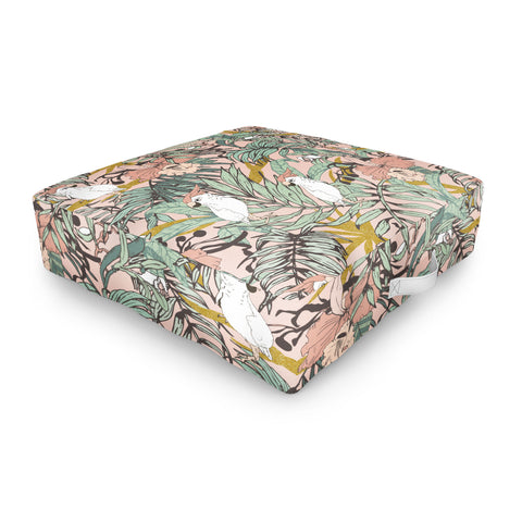 Marta Barragan Camarasa Drawing exotic birds in the rainforest Outdoor Floor Cushion