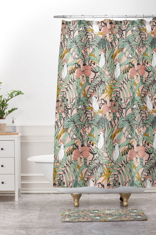 Marta Barragan Camarasa Drawing exotic birds in the rainforest Shower Curtain And Mat