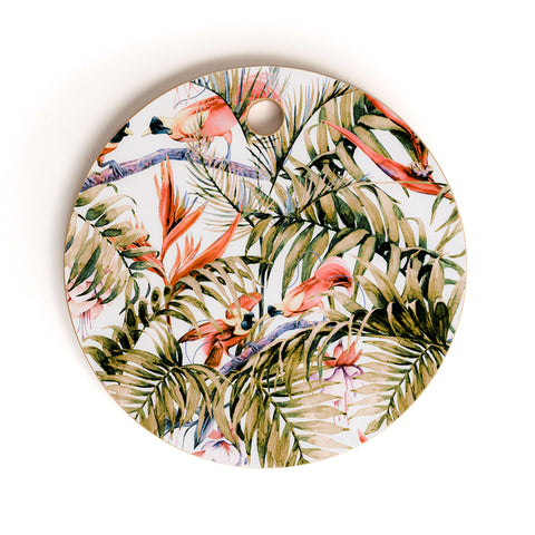Marta Barragan Camarasa Exotic birds in the jungle paradise Cutting Board Round