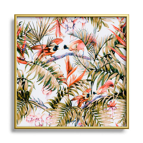 Marta Barragan Camarasa Exotic birds in the jungle paradise Square Metal Framed Art Print