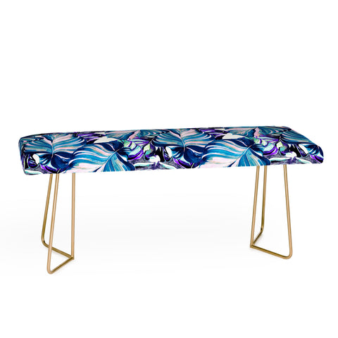 Marta Barragan Camarasa Exotic leaf pattern purple and blue Bench