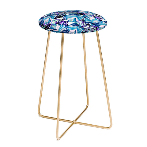 Marta Barragan Camarasa Exotic leaf pattern purple and blue Counter Stool