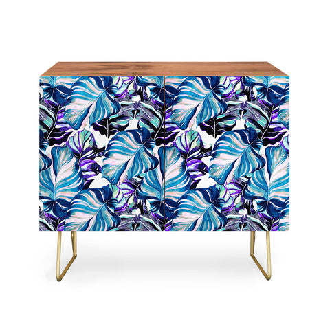 Marta Barragan Camarasa Exotic leaf pattern purple and blue Credenza