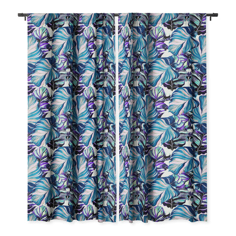 Marta Barragan Camarasa Exotic leaf pattern purple and blue Blackout Window Curtain