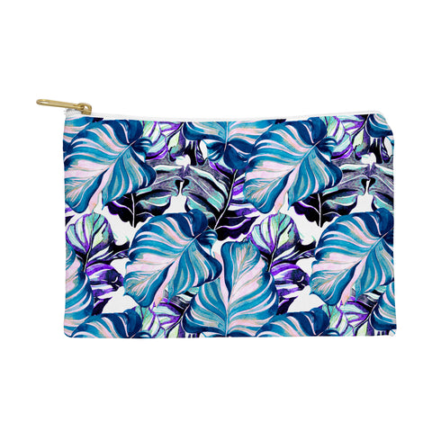 Marta Barragan Camarasa Exotic leaf pattern purple and blue Pouch