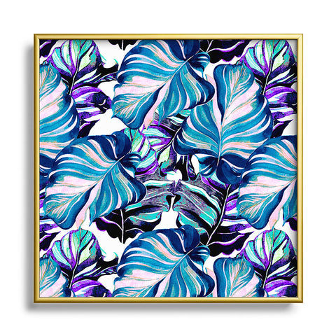 Marta Barragan Camarasa Exotic leaf pattern purple and blue Square Metal Framed Art Print
