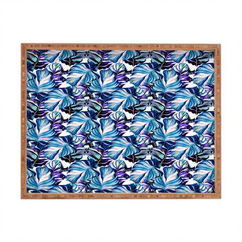 Marta Barragan Camarasa Exotic leaf pattern purple and blue Rectangular Tray