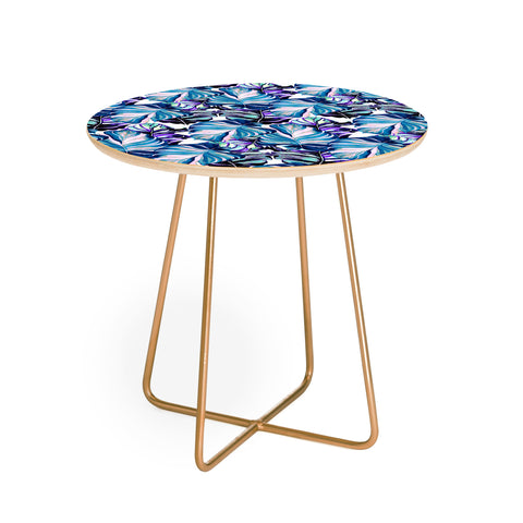 Marta Barragan Camarasa Exotic leaf pattern purple and blue Round Side Table