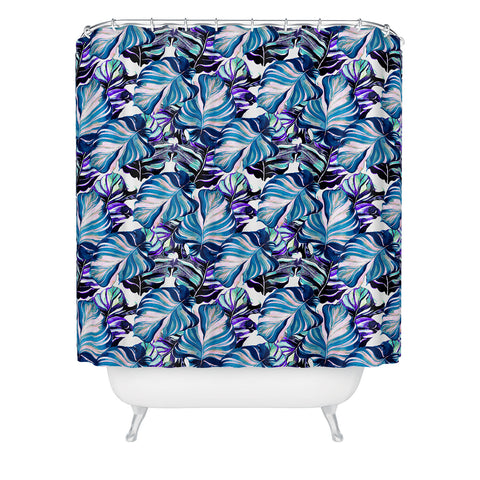 Marta Barragan Camarasa Exotic leaf pattern purple and blue Shower Curtain