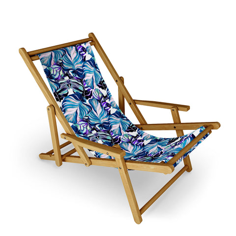 Marta Barragan Camarasa Exotic leaf pattern purple and blue Sling Chair