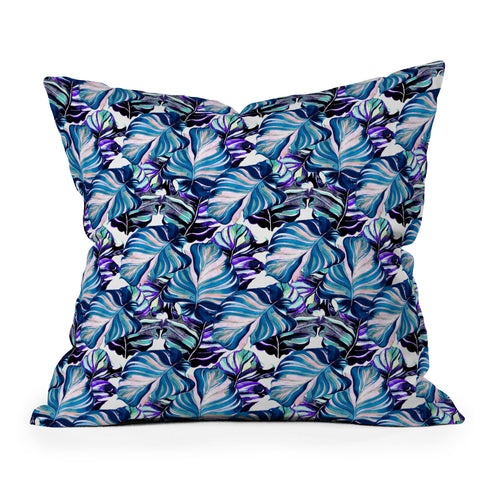 Marta Barragan Camarasa Exotic leaf pattern purple and blue Throw Pillow