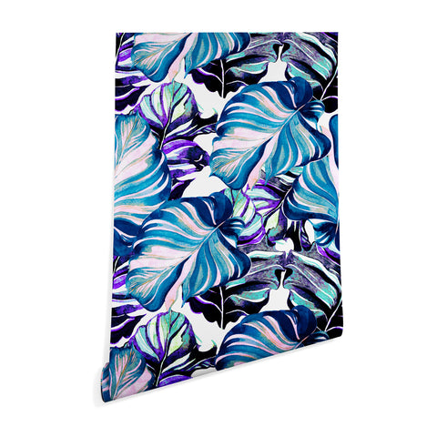 Marta Barragan Camarasa Exotic leaf pattern purple and blue Wallpaper