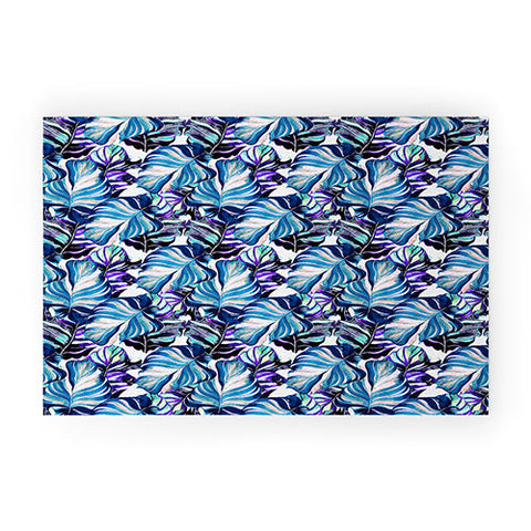 Marta Barragan Camarasa Exotic leaf pattern purple and blue Welcome Mat