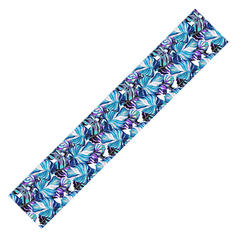 Marta Barragan Camarasa Exotic leaf pattern purple and blue Table Runner