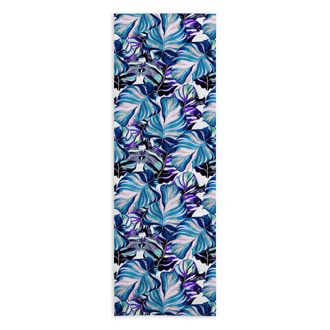 Marta Barragan Camarasa Exotic leaf pattern purple and blue Yoga Towel