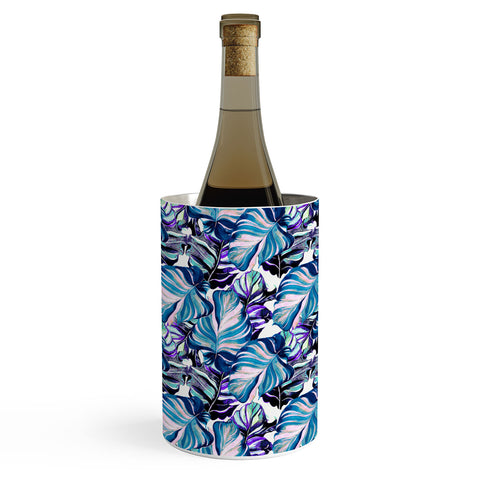 Marta Barragan Camarasa Exotic leaf pattern purple and blue Wine Chiller