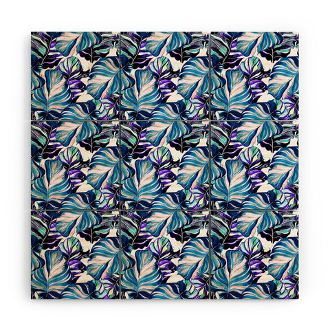 Marta Barragan Camarasa Exotic leaf pattern purple and blue Wood Wall Mural