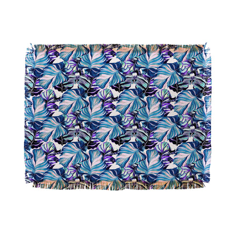 Marta Barragan Camarasa Exotic leaf pattern purple and blue Throw Blanket