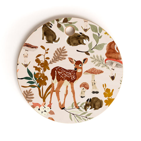 Marta Barragan Camarasa Fawns in the autumn forest Cutting Board Round