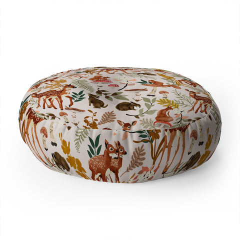 Marta Barragan Camarasa Fawns in the autumn forest Floor Pillow Round