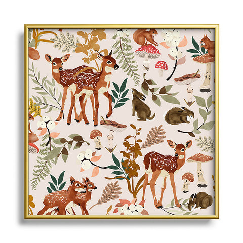 Marta Barragan Camarasa Fawns in the autumn forest Square Metal Framed Art Print