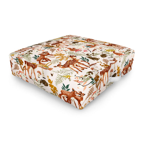 Marta Barragan Camarasa Fawns in the autumn forest Outdoor Floor Cushion