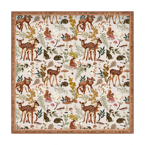 Marta Barragan Camarasa Fawns in the autumn forest Square Tray