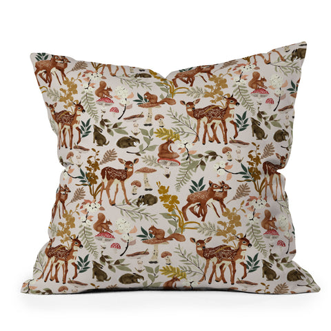 Marta Barragan Camarasa Fawns in the autumn forest Throw Pillow