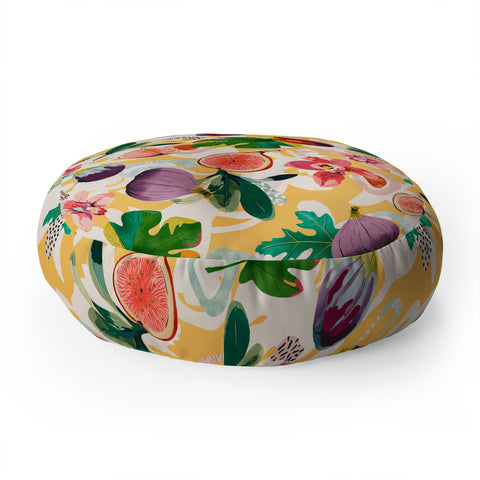 Marta Barragan Camarasa Figs and tropical flowers Floor Pillow Round