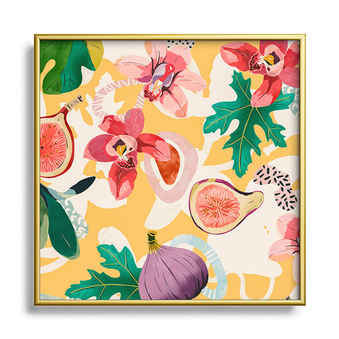 Marta Barragan Camarasa Figs and tropical flowers Metal Square Framed Art Print