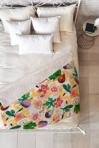 Marta Barragan Camarasa Figs and tropical flowers Fleece Throw Blanket