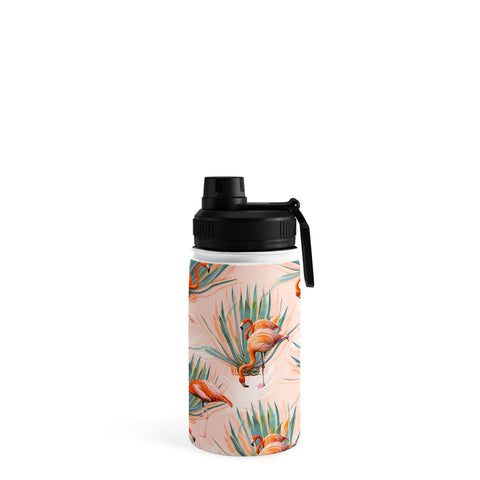 Marta Barragan Camarasa Flamingos pattern with cactus Water Bottle