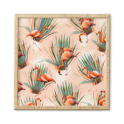 Marta Barragan Camarasa Flamingos pattern with cactus Framed Wall Art