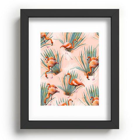Marta Barragan Camarasa Flamingos pattern with cactus Recessed Framing Rectangle